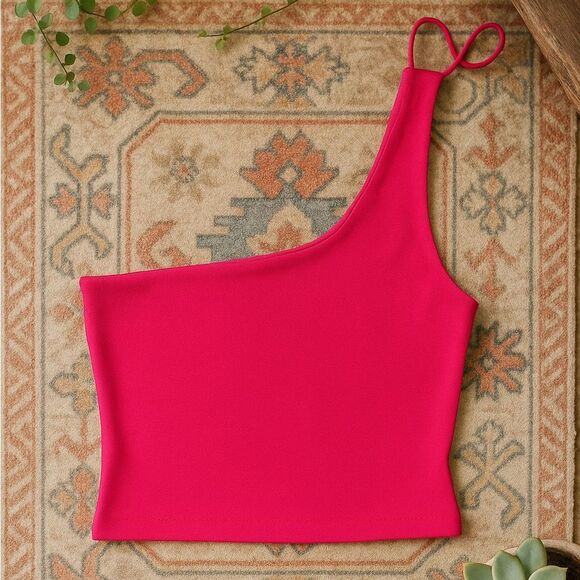 ZARA Hot Pink One-Shoulder Crop Top – Size M NWT - Picture 1 of 4